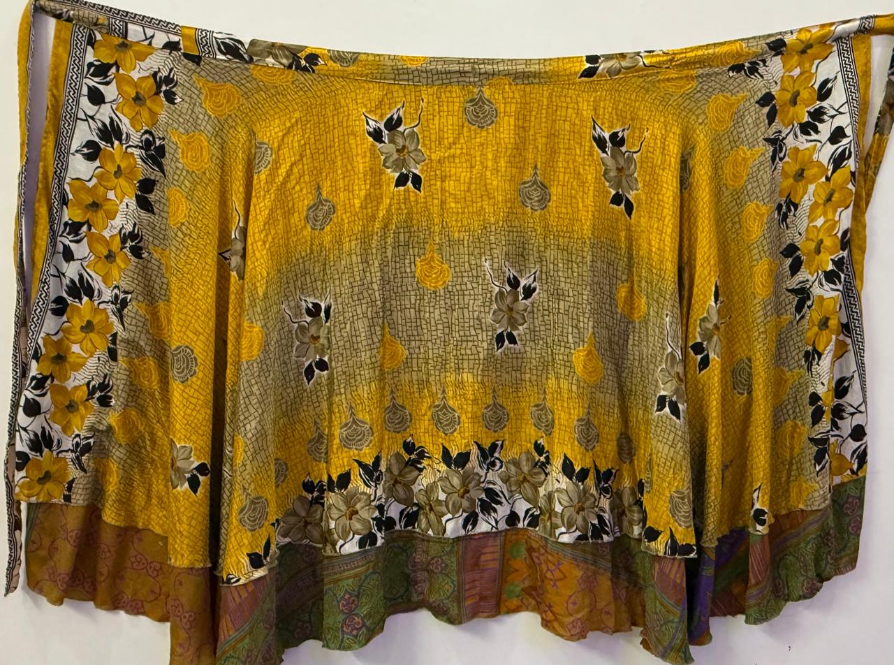 5 Pc Indian Vintage Silk Skirts Women Wrap Bohemian Skirt Gypsy Hippie Boho Double Layer Skirt cycled Flamenco Wrap Blanket Tie Free Shiping