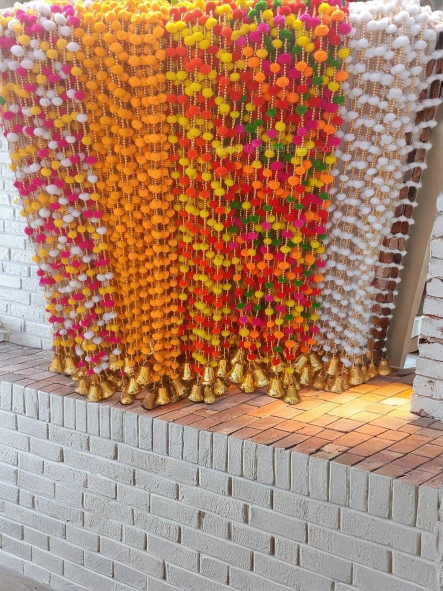 70 Pc Pom Pom Bell String Garland for Diwali and Christmas Decoration ...
