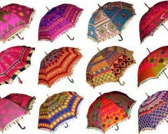 10 Pc Lot Indian Hand Decorative Embroidered Weeding Vintage Sun Shade Umbrella