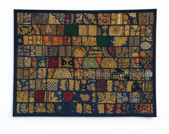 Handmade Indian Wall Hanging – Sequin & Mirror Patchwork Tapestry