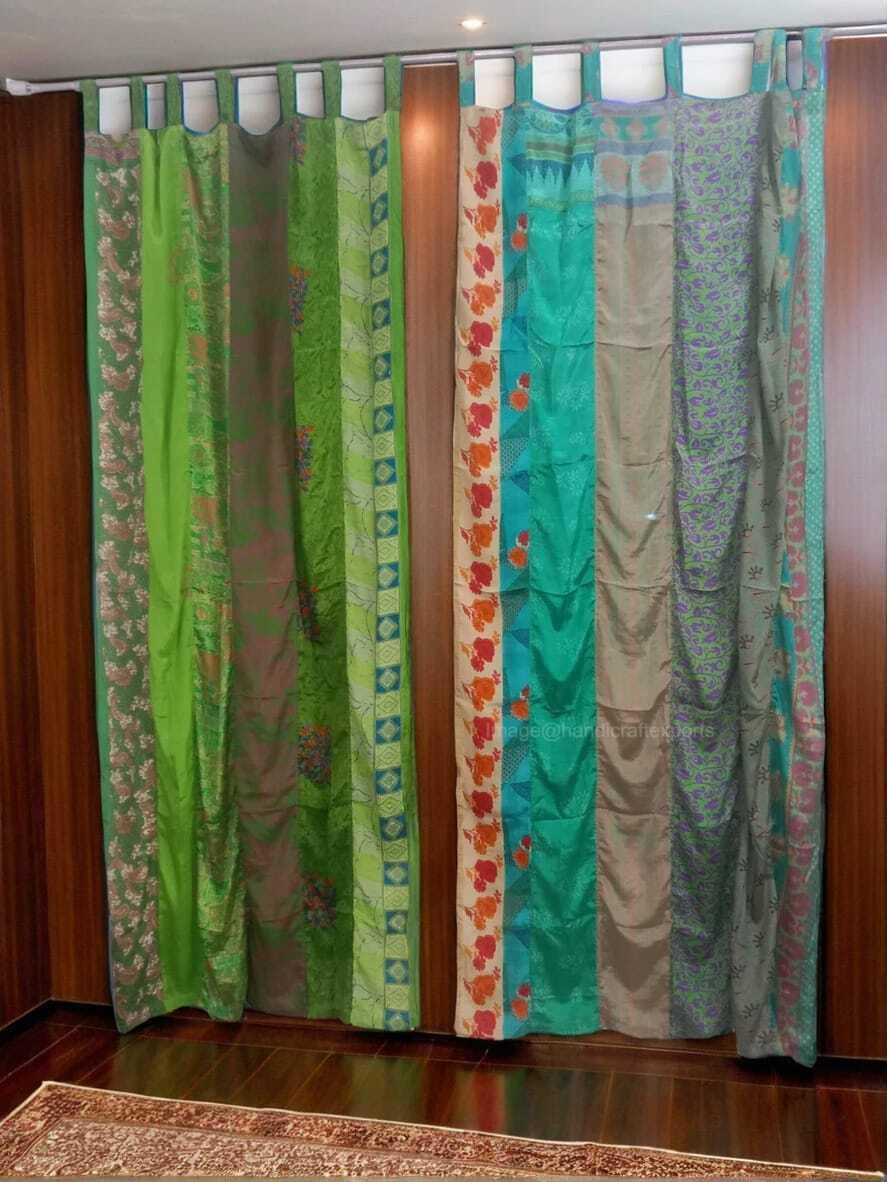 Rideaux bohème chic en sari en soie faits main avec des tissus indiens authentiques