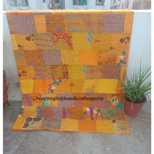 Multi Recycled Indian Sari Patchwork Blanket,Handmade Kantha Quilt for sale