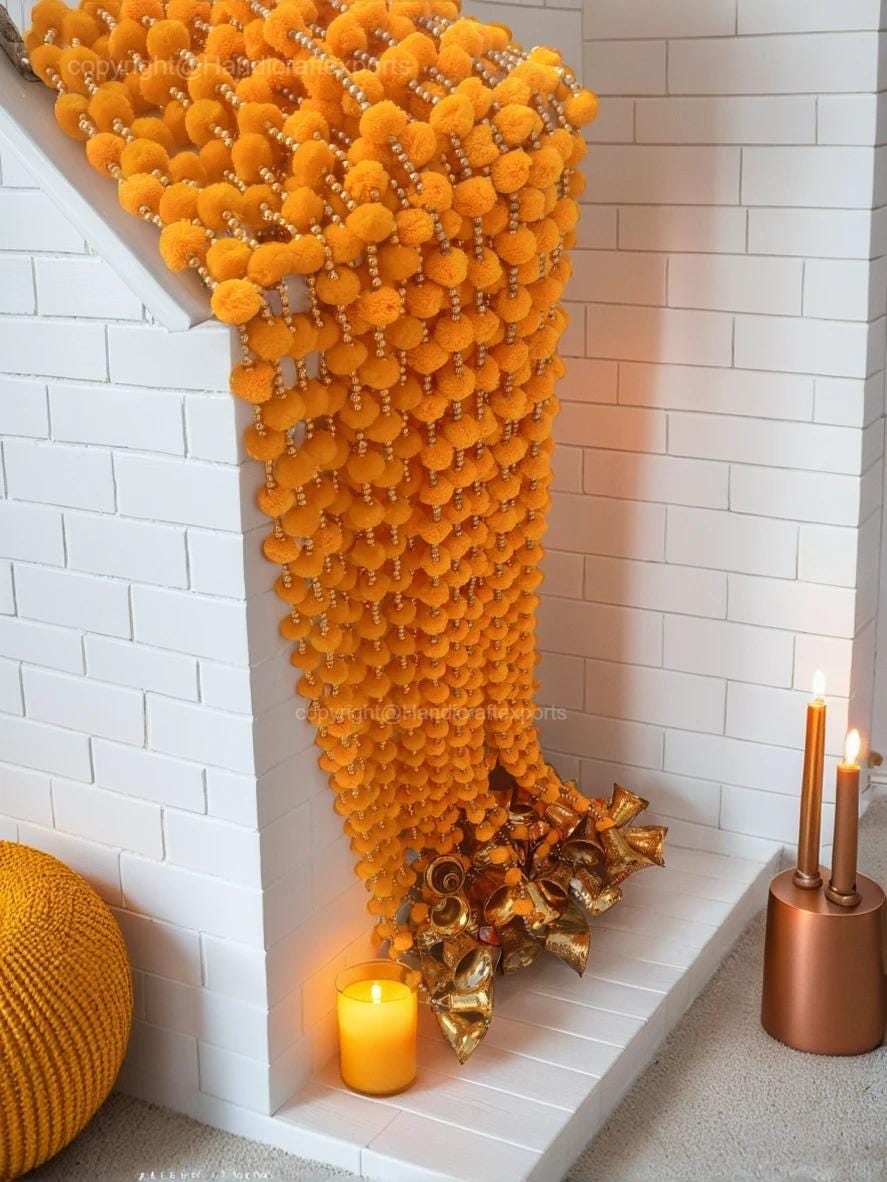 100 Pc Pom Pom Bell String Garland for Diwali and Christmas Decoration ...