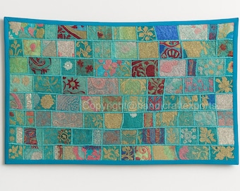 Handmade Patchwork Tapestry Wall Hanging – Vintage Embroidered Boho Decor
