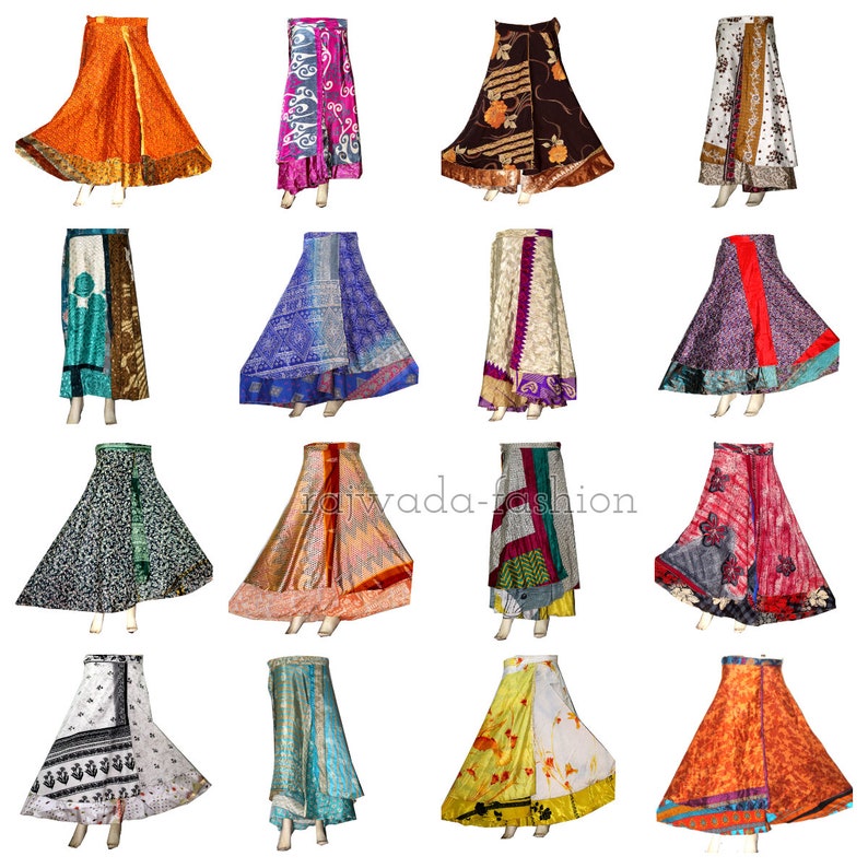 5 Pcs Lot Indian Vintage Silk Wrap Skirt Printed Women Vintage Dress 36 Inch Long Wrap Skirt Indian Silk Saree Bohemian Magic Women Dress