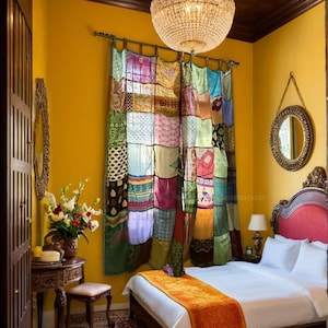 10 Pc Boho Recycled Sari Curtain Drape Eco-Conscious, Handmade Window Decor