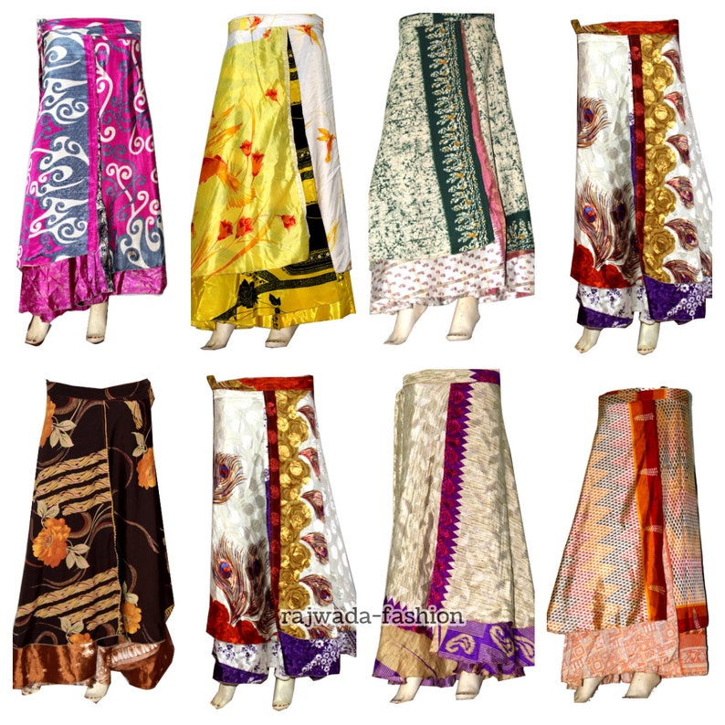 5 Pcs Lot Indian Vintage Silk Wrap Skirt Printed Women Vintage Dress 36 Inch Long Wrap Skirt Indian Silk Saree Bohemian Magic Women Dress