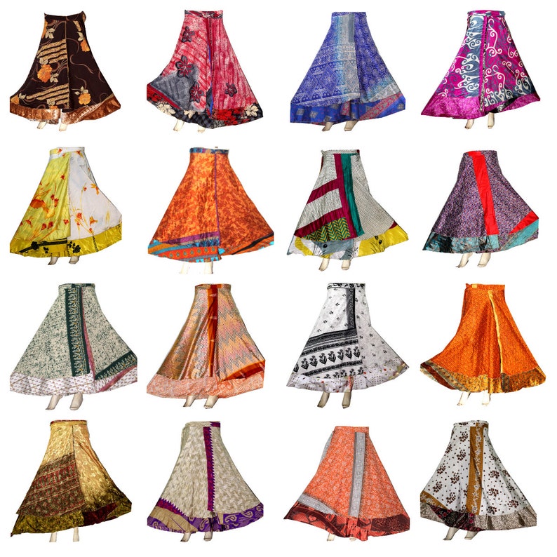 5 Pcs Lot Indian Vintage Silk Wrap Skirt Printed Women Vintage Dress 36 Inch Long Wrap Skirt Indian Silk Saree Bohemian Magic Women Dress