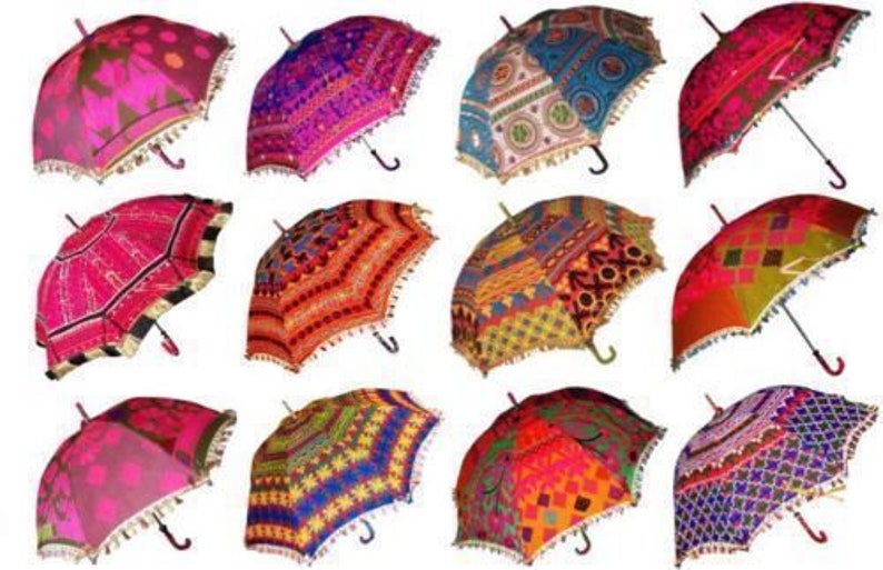 Handmade Patch work Fabric Mirror Work Embroidered Umbrella Colorful Ethnic Wholesale Lot Indian Traditional Designer Vintage