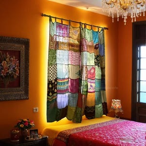 Bohemian Recycled Sari Curtain – Handcrafted Eco-Friendly Window Drapes
