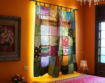 Bohemian Recycled Sari Curtain – Handcrafted Eco-Friendly Window Drapes
