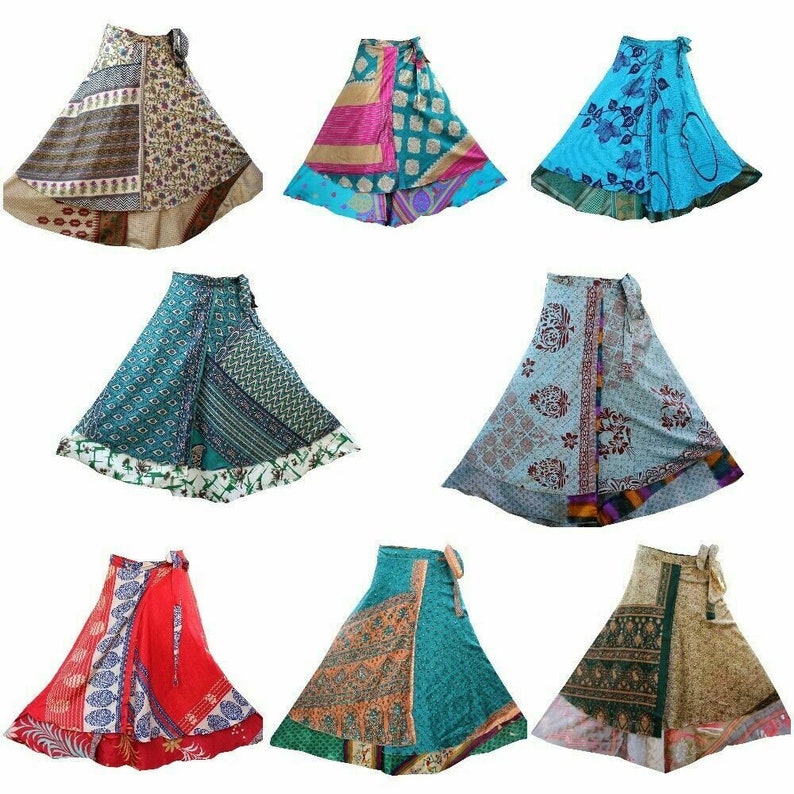 5 PC Lot Indian Vintage Silk Skirts Bohemian Women Flamenco Hippie Summer Dress