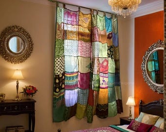 Handmade Silk Saree Curtains Traditional Indian Window Treatments with Elegant Designs