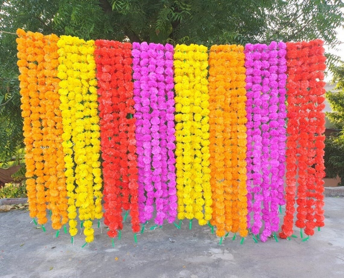 90 Pcs Lot Artificial Marigold Flower Garlands Vine Wedding Etsy