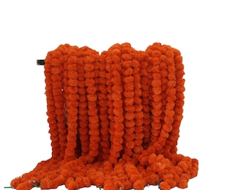 Guirnalda de 100 piezas de flores artificiales de caléndula color mango indio para decoración de bodas y fiestas navideñas