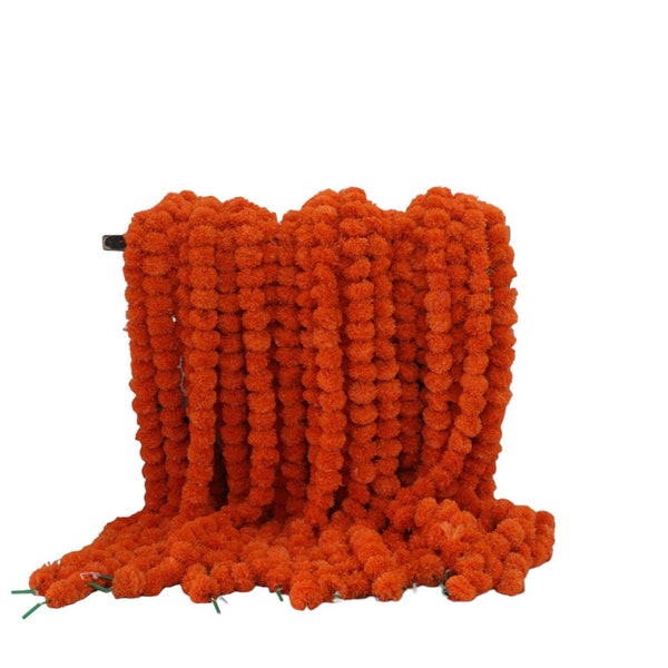 100 Pc Indian Mango Color Artificial Wedding Party Decoration Decorative Marigold Flower Garland Strings for Christmas