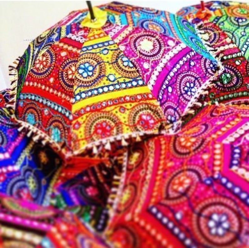 Handmade Patch work Fabric Mirror Work Embroidered Umbrella Colorful Ethnic Wholesale Lot Indian Traditional Designer Vintage
