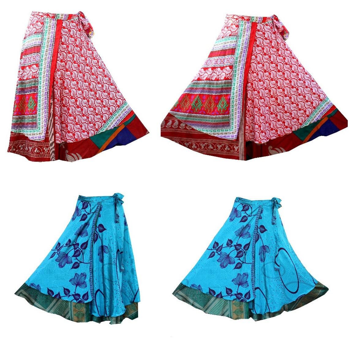 5 Pc Indian Vintage Silk Skirts Women Wrap Bohemian Skirt | Etsy