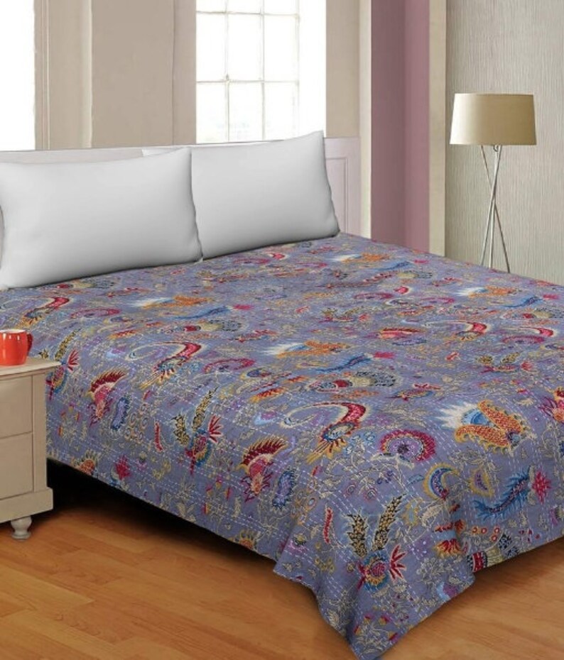 Bohemian Patchwork Quilt Kantha Quilt Handmade Vintage Quilt Etsy