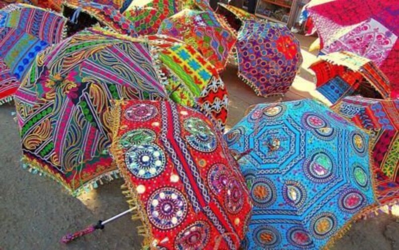 Handmade Patch work Fabric Mirror Work Embroidered Umbrella Colorful Ethnic Wholesale Lot Indian Traditional Designer Vintage