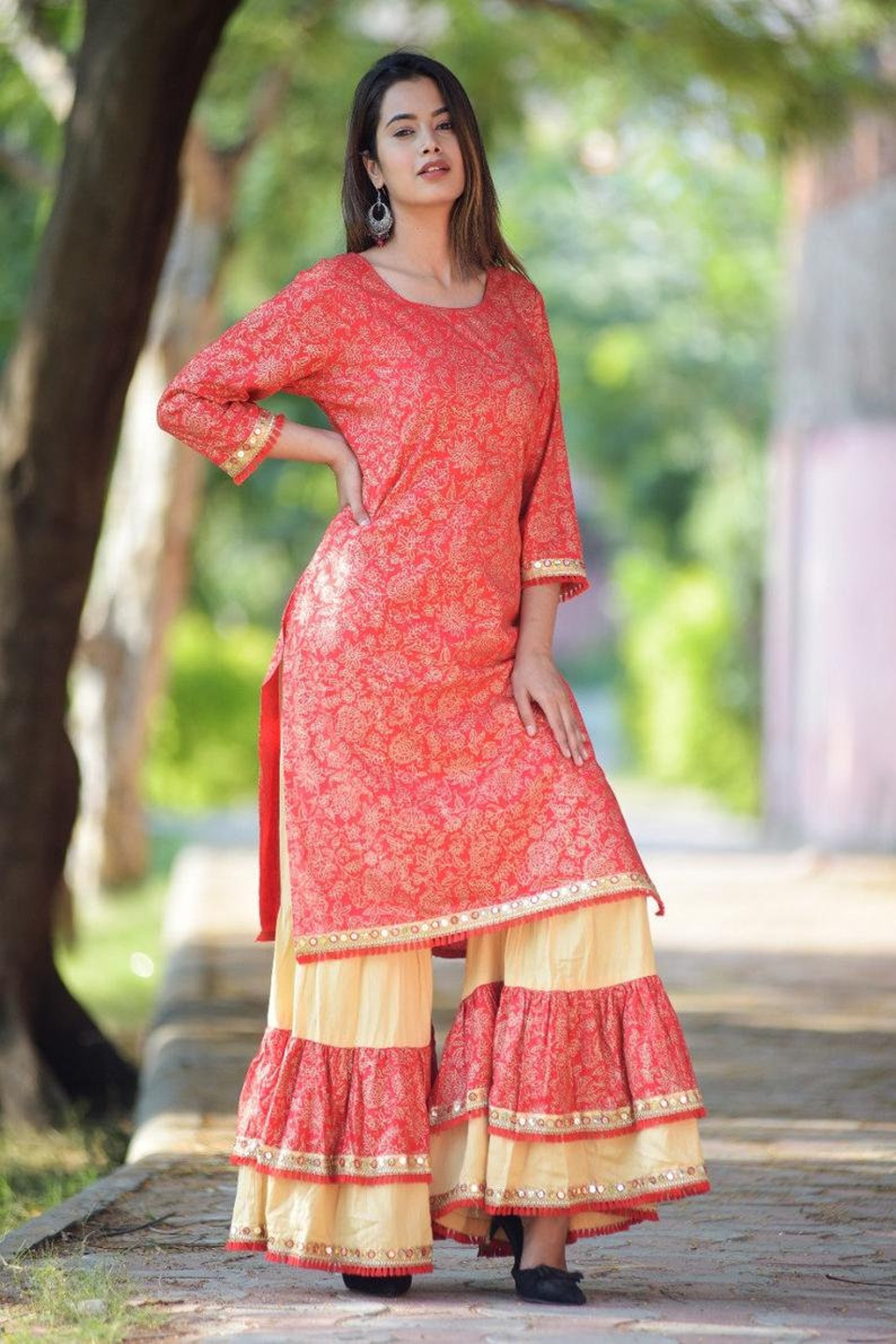 Indian KURTIS FOR WOMEN With Sarara Printed Kurti With Sarar Etsy