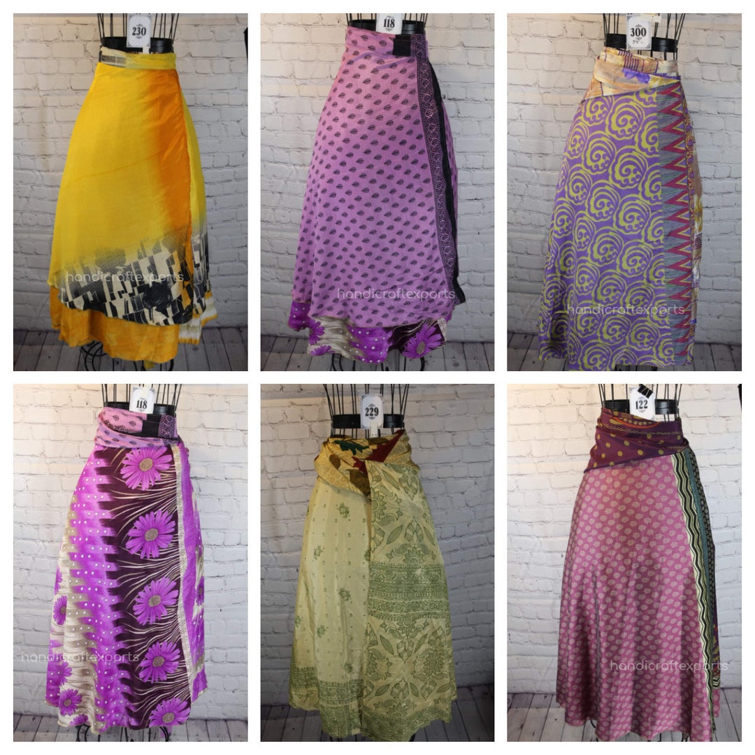 5 PC Indian Vintage Silk Long Skirts Women Long Wrap Bohemian Skirt ...
