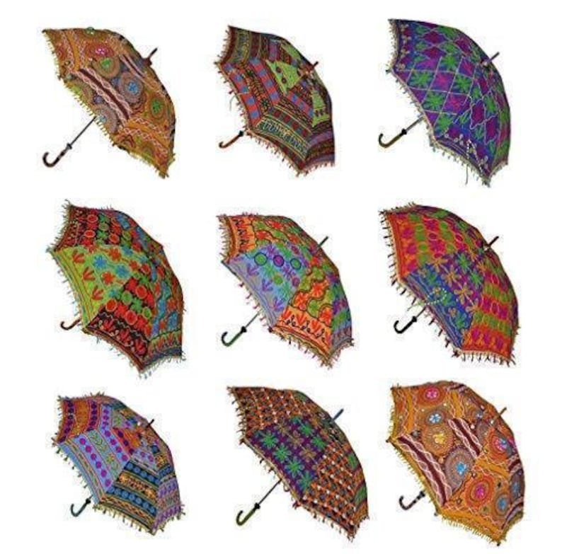 Handmade Patch work Fabric Mirror Work Embroidered Umbrella Colorful Ethnic Wholesale Lot Indian Traditional Designer Vintage