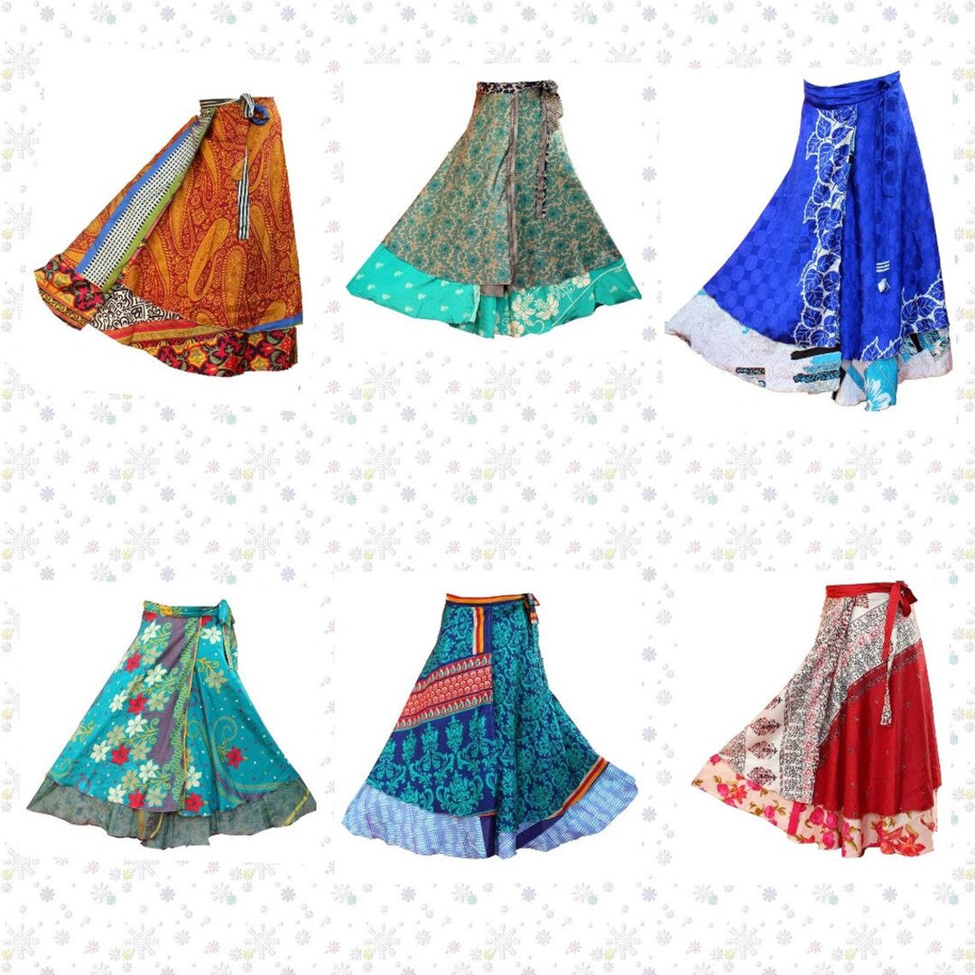 5 Pc Indian Vintage Silk Skirts Women Wrap Bohemian Skirt - Etsy