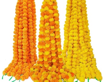 Guirnaldas de flores de caléndula artificiales amarillas y naranjas de la India para decoración de fiestas, bodas y Navidad.