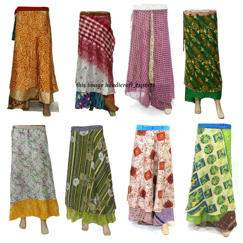 5 PC Lot Indian Vintage Silk Skirts Bohemian Women Flamenco Hippie Summer Dress