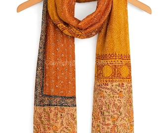 Handgemaakte vintage zijden kantha-sjaal omkeerbaar patchwork sari-sjaal boho veelkleurig omslagdoek • milieuvriendelijk geüpcycled cadeau zacht lichtgewicht reizen