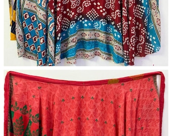5 Pc Lot  Indian vintage silk wrap skirt women beach skirt boho skirt magic double layer skirts for  Indian Wrap Skirt Silk skirt