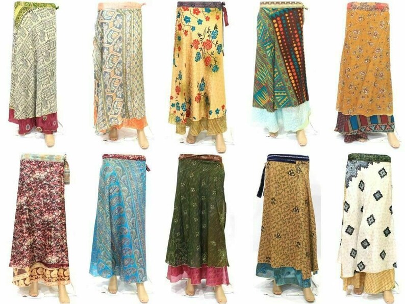 5 PC Lot Indian Vintage Silk Skirts Bohemian Women Flamenco Hippie Summer Dress