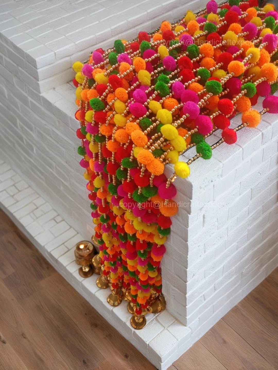 100 Pc Pom Pom Bell String Garland for Diwali and Christmas Decoration ...