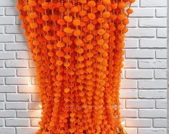 Guirnalda de pompones de algodón decorativos para fiestas, guirnalda de pompones multicolores, decoración india, pompones con cascabeles, guirnalda navideña