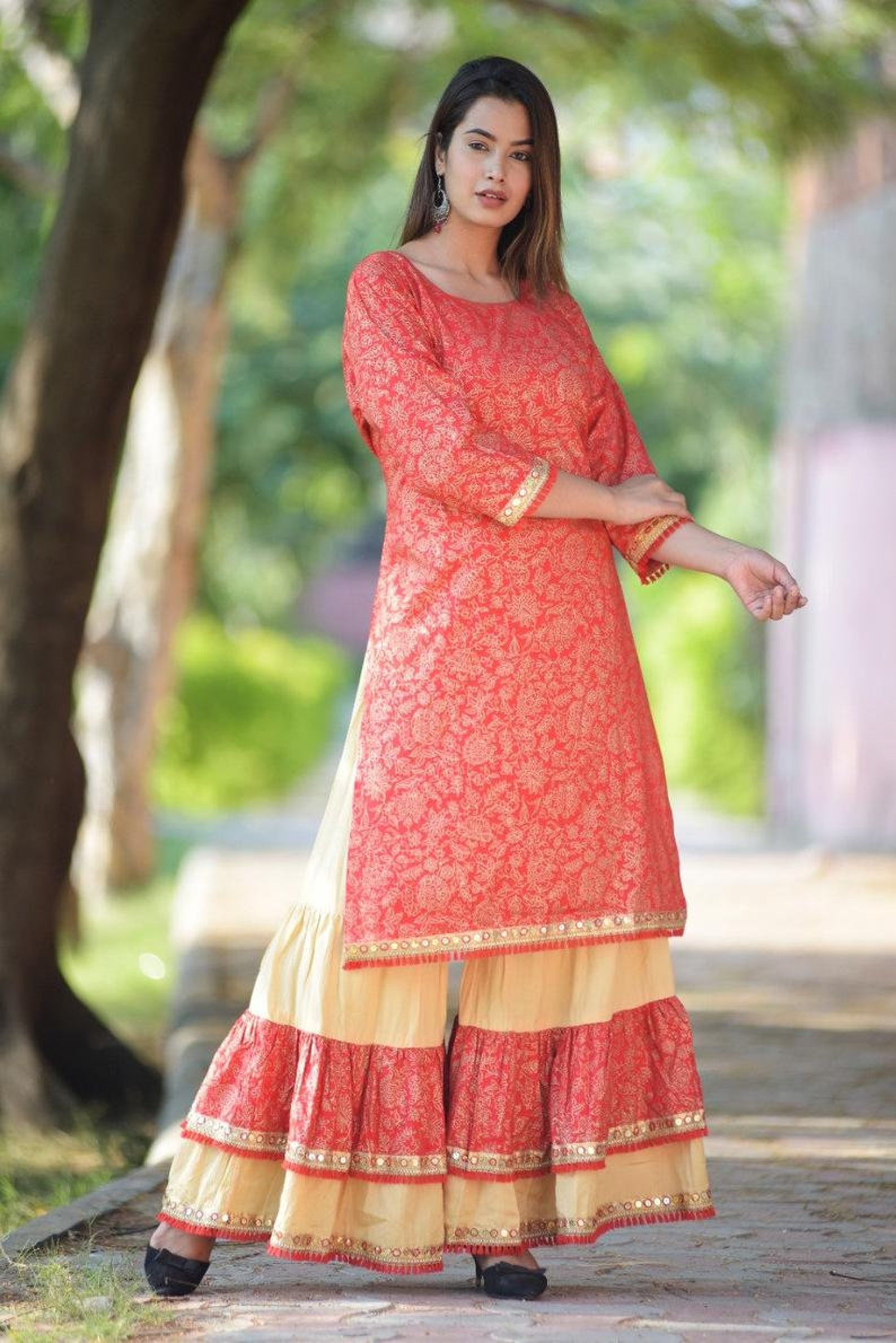 Indian KURTIS FOR WOMEN With Sarara Printed Kurti With Sarar Etsy