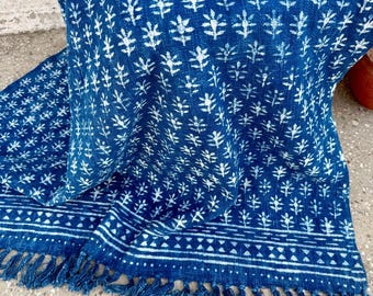 Blue Boho Throw Blanket | Cotton Sofa Cover