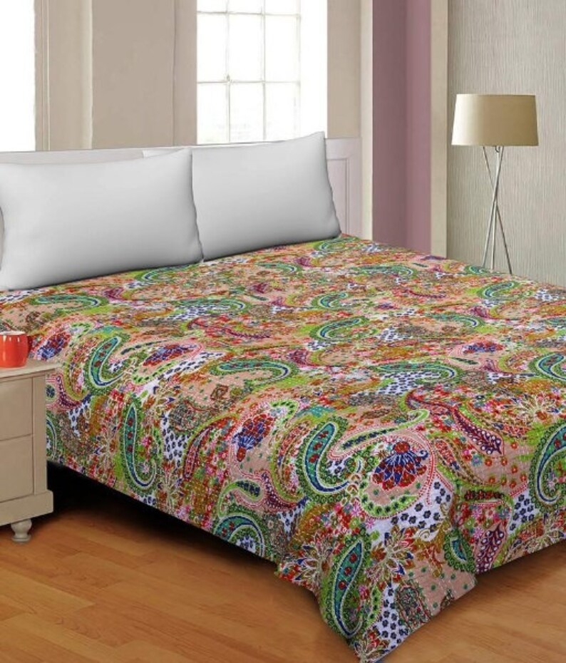 Bohemian Patchwork Quilt Kantha Quilt Handmade Vintage Quilt Etsy