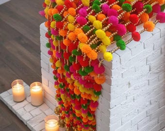 Garland, Christmas Tree Bell String, Wedding Party Backdrops Decor, Pom Pom Bell String Garland For Decoration, wedding