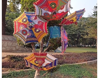 5 Pc Lot decorative cotton umbrella with embroidery work decorative cotton parasol hand stitched sun umbrella Unique multi Umbrella