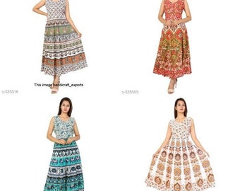 5 PC Indian Maxi Long Dress Bohemian Handmade Hippie Cotton Ethnic Night Wear