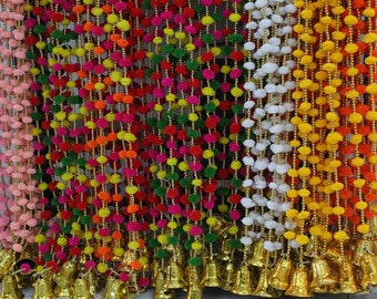 Festival decorative String  Party Decorative cotton pom pom Multicolour pom pom string Indian  Decor Pom Pom Bells Strings Garland Christmas
