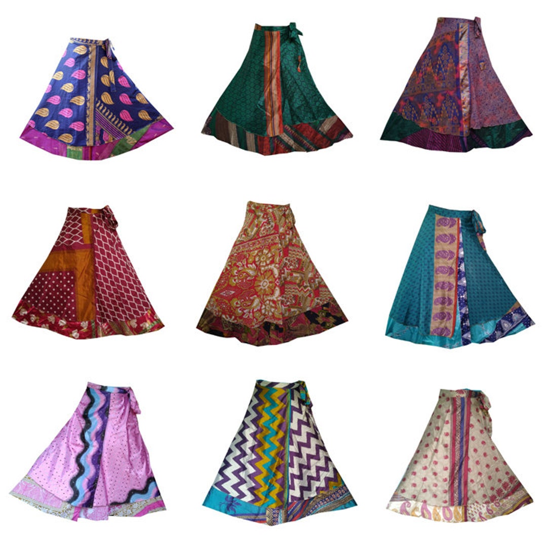 5 PC Indian Vintage Silk Long Skirts Women Long Wrap Bohemian - Etsy