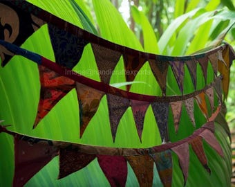 Indian Sari Banner – Upcycled Fabric Garland, Boho Wedding Backdrop, Festival Bunting Flags, Sustainable Decor&quot;