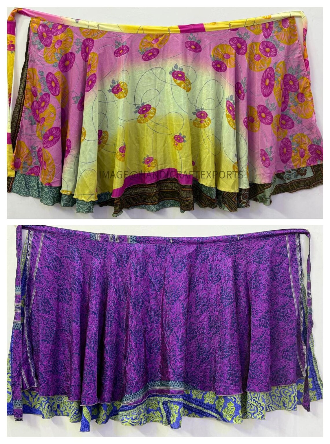 5 PC Short Mini Skirt Indian Women Wrap Skirts Silk Bohemian Hippie ...