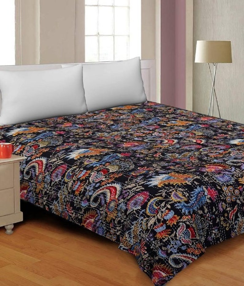 Bohemian Patchwork Quilt Kantha Quilt Handmade Vintage Quilt Etsy