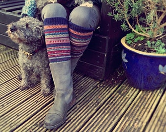 Rustic Blue Leg Warmers • Knitted Chunky Boot Cuffs • Boho Style Leg Warmers