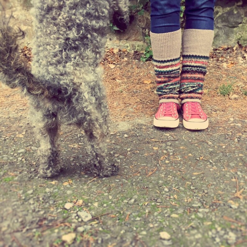 Forest Khaki Leg Warmers Knitted Chunky Boot Cuffs Boho Style Leg Warmers image 3