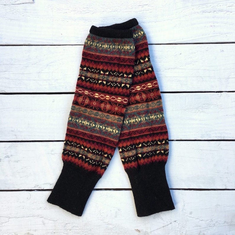 Fair Isle Black Leg Warmers Knitted Chunky Boot Cuffs Etsy UK