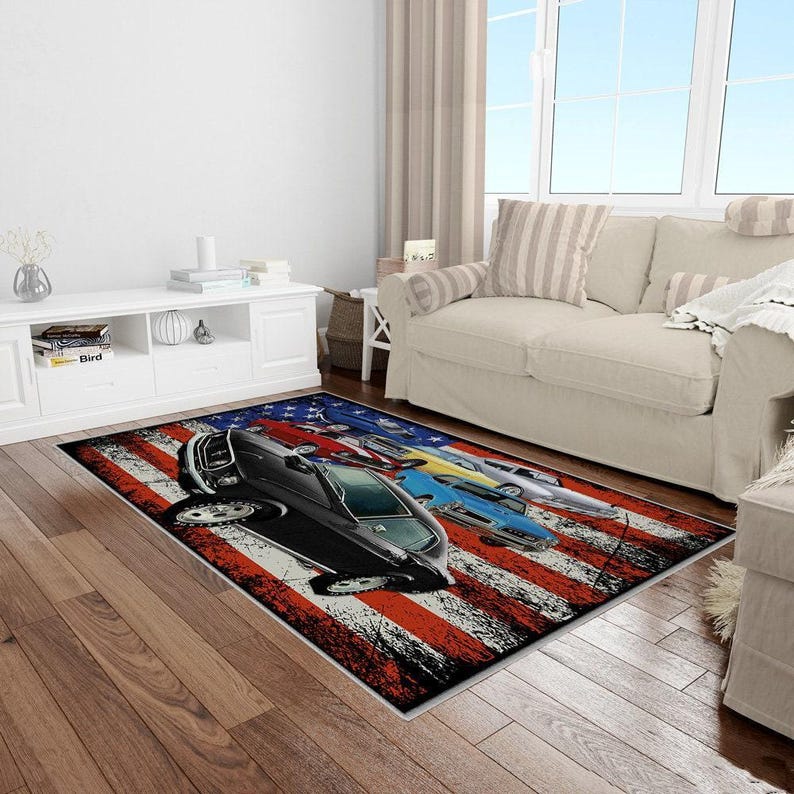 American Muscle Cars Rug, Gift for American Car Lovers, Racer Driver ...